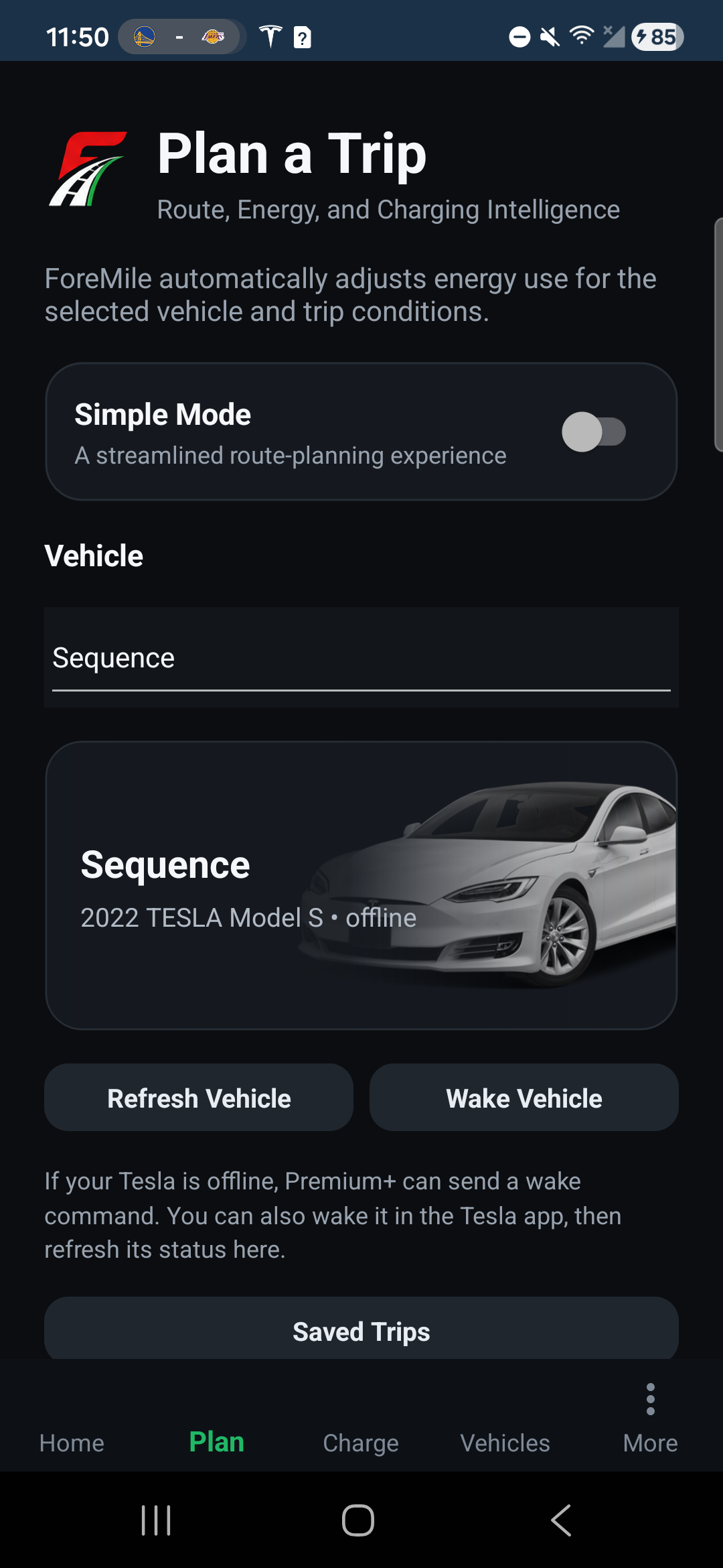 Live Android capture of the complete ForeMile route planning screen