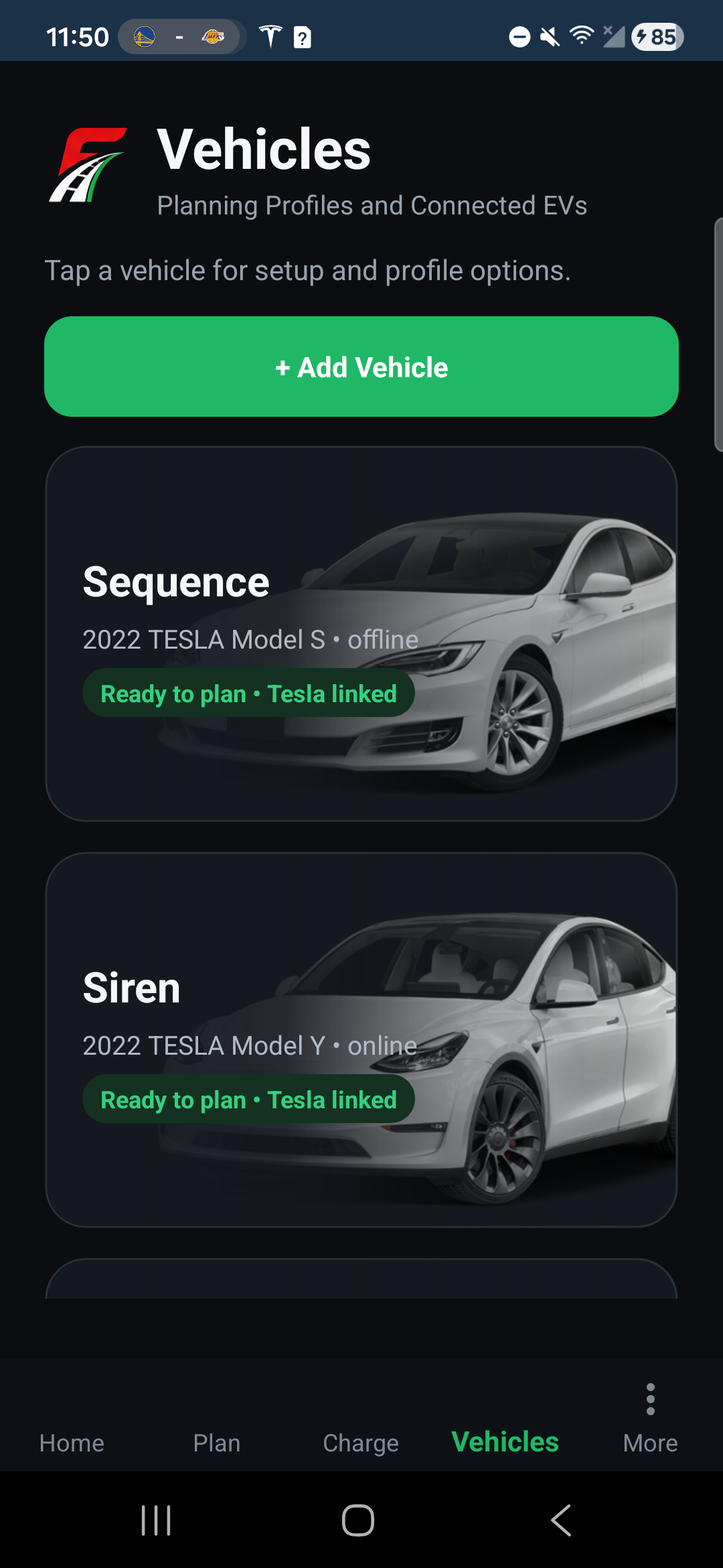 Live Android capture of ForeMile planning profiles and connected vehicles